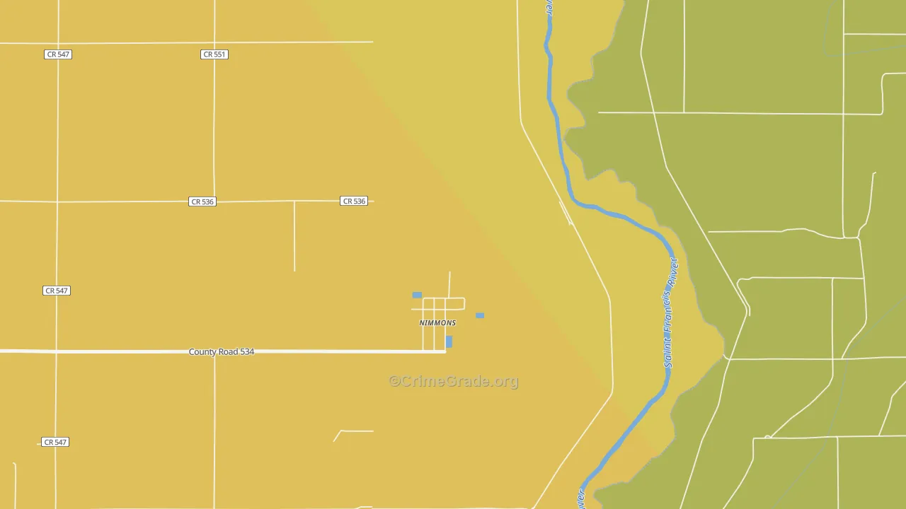 Nimmons, AR Map of Drug-Related Crime Rates
