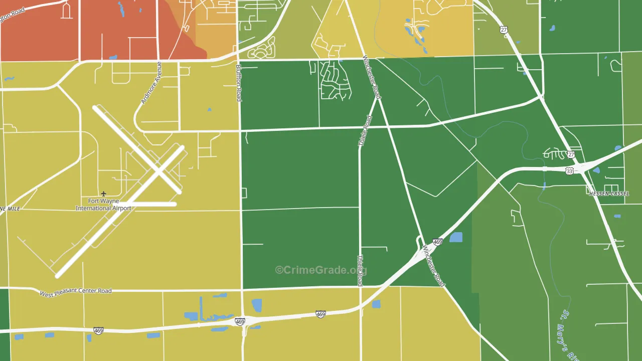 Nine Mile, IN Map of Drug-Related Crime Rates