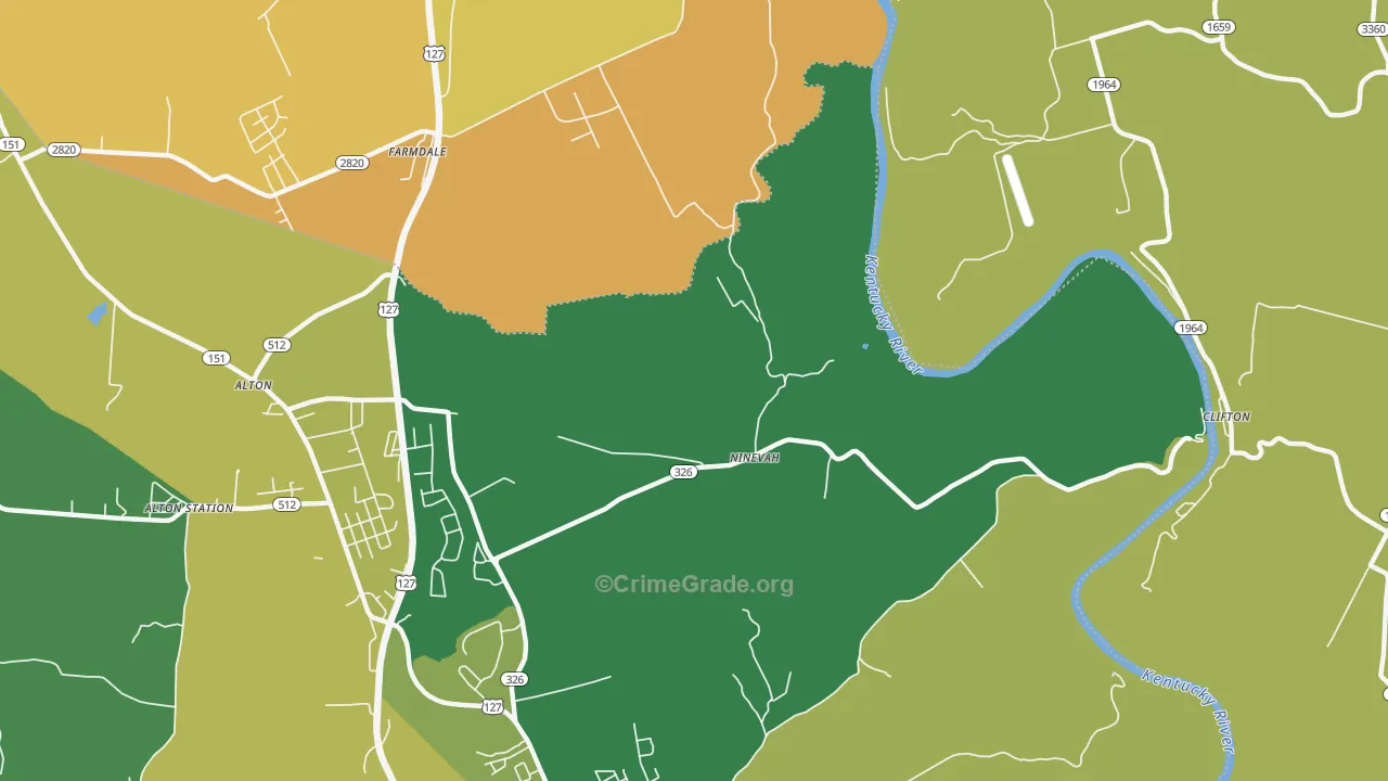 Ninevah, KY Map of Drug-Related Crime Rates