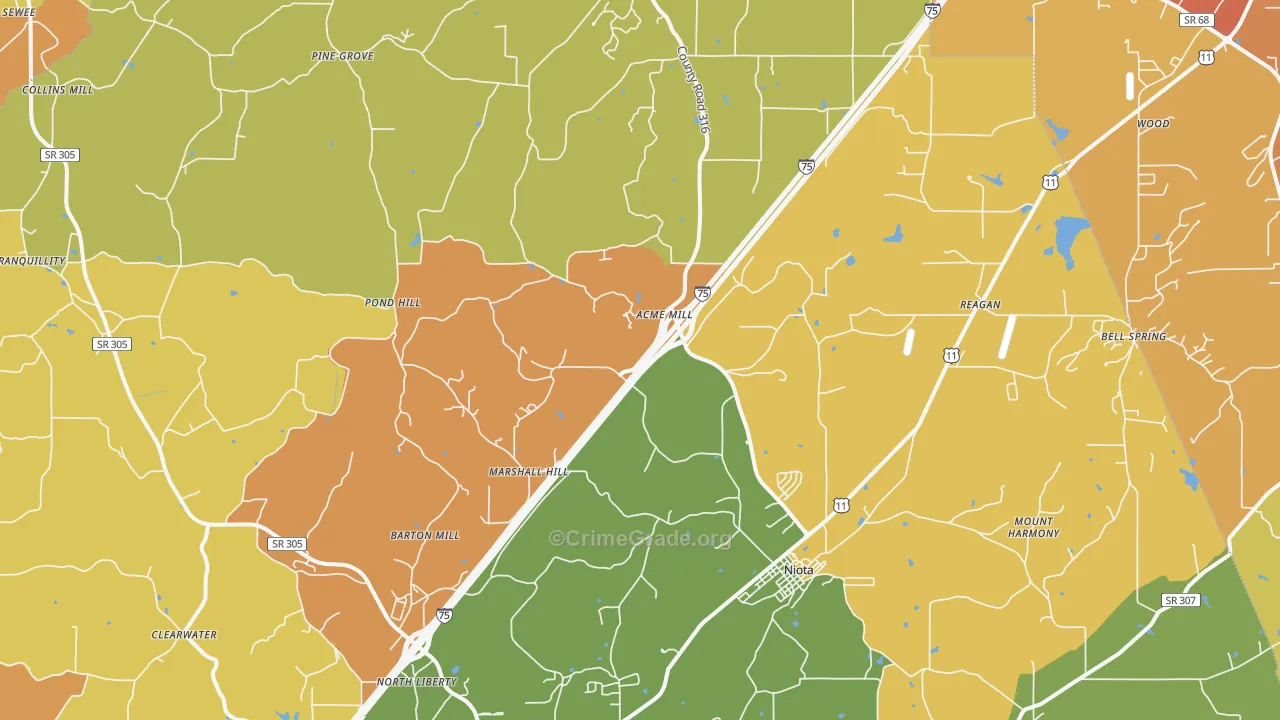 Niota, TN Map of Drug-Related Crime Rates