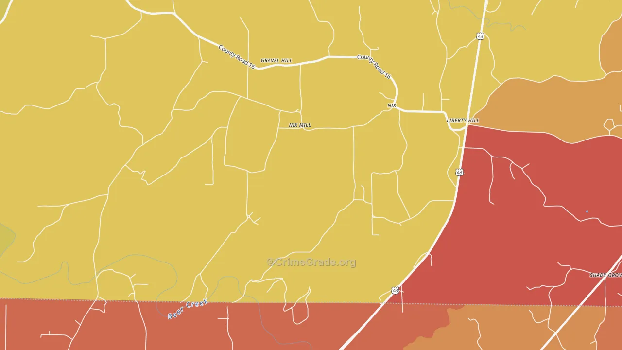 Nix Mill, AL Map of Drug-Related Crime Rates