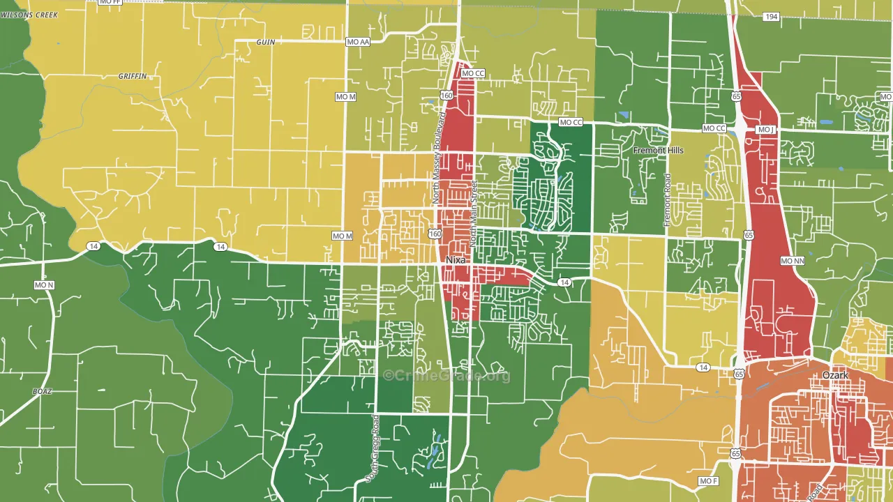 Nixa, MO Map of Drug-Related Crime Rates