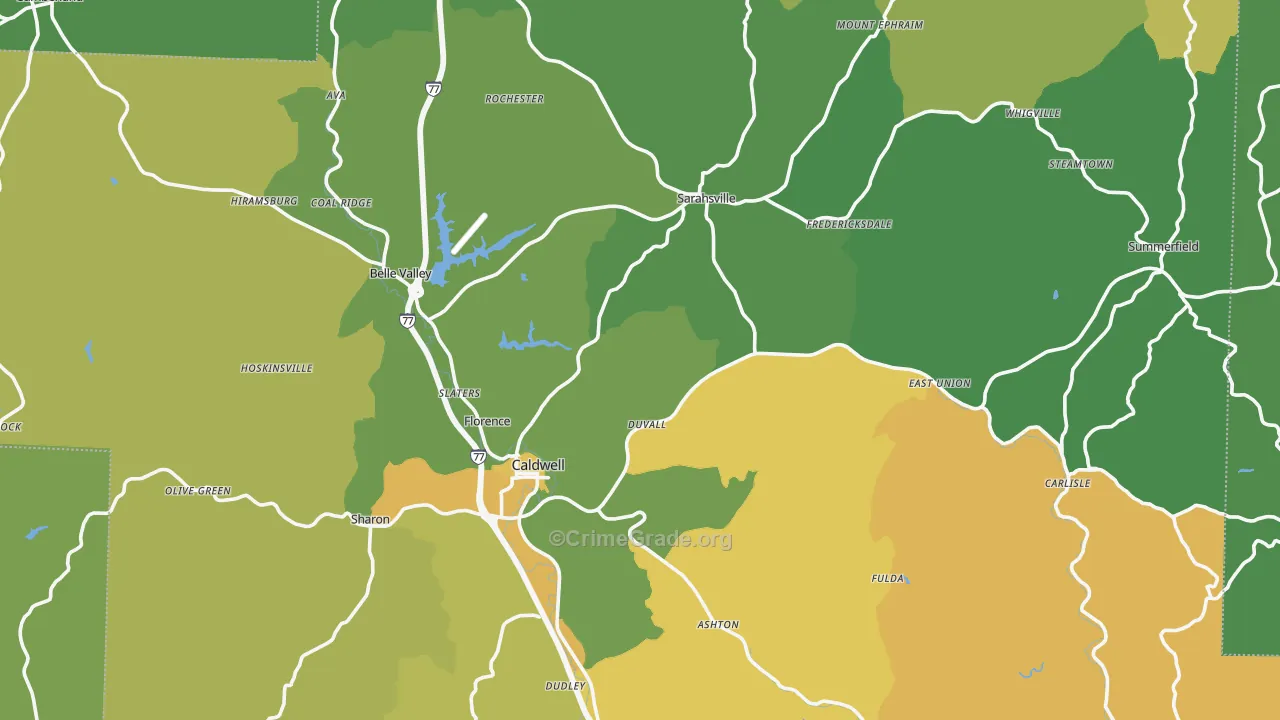 Noble County, OH Map of Drug-Related Crime Rates