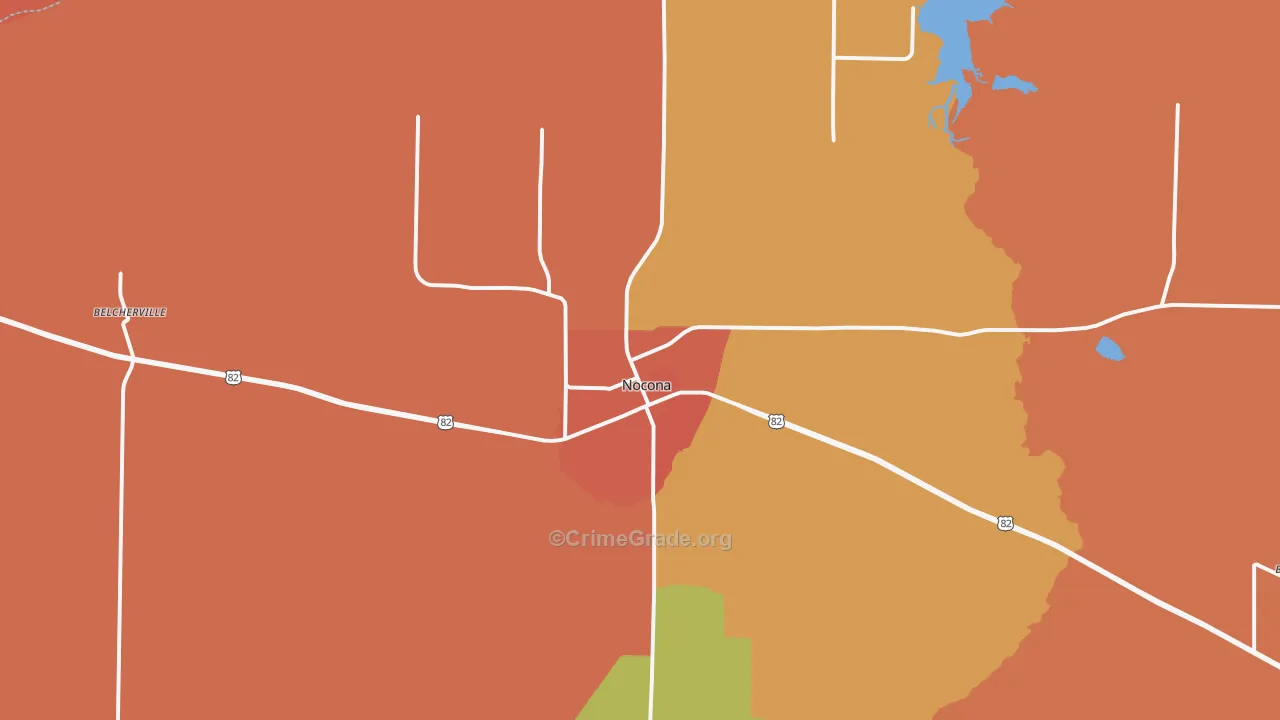 Nocona, TX Map of Drug-Related Crime Rates