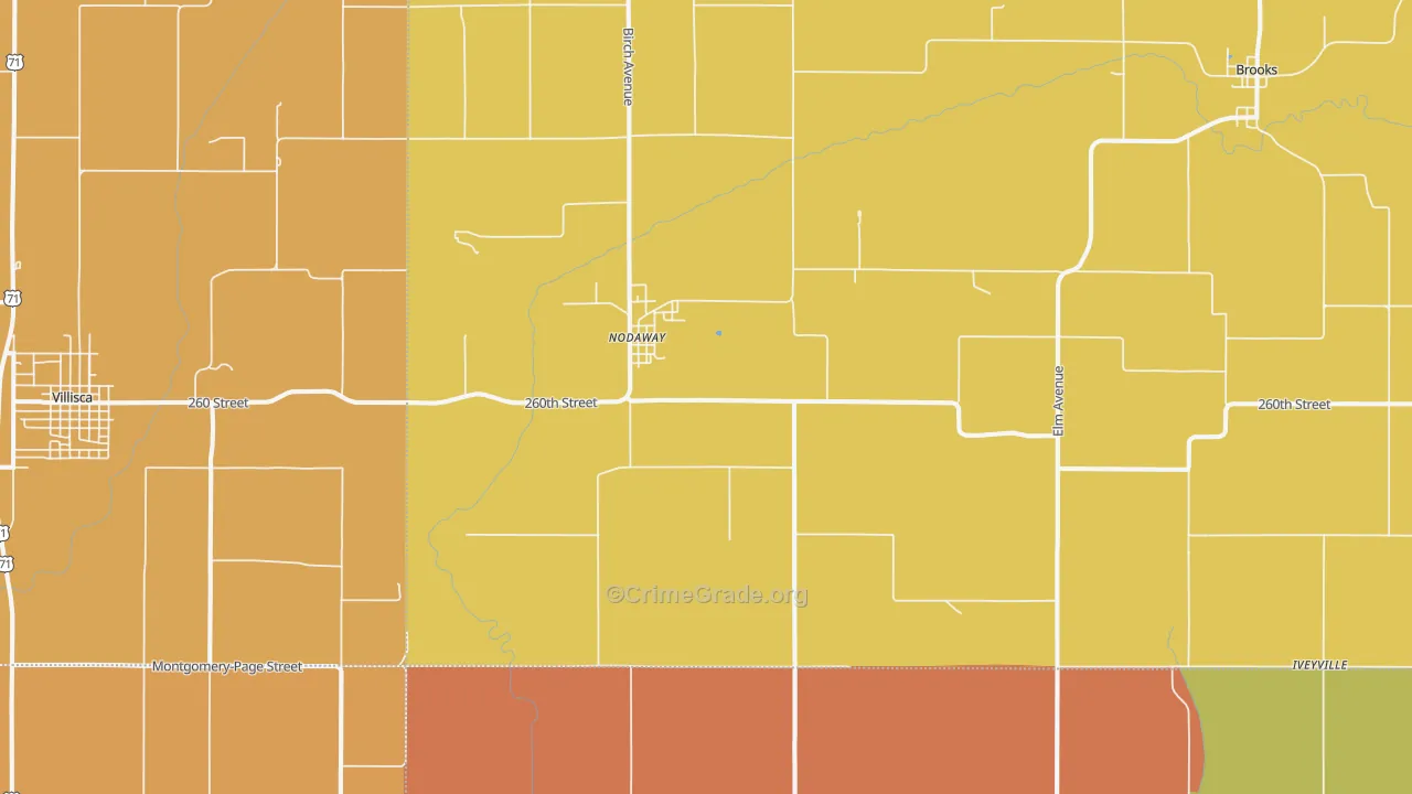 Nodaway, IA Map of Drug-Related Crime Rates