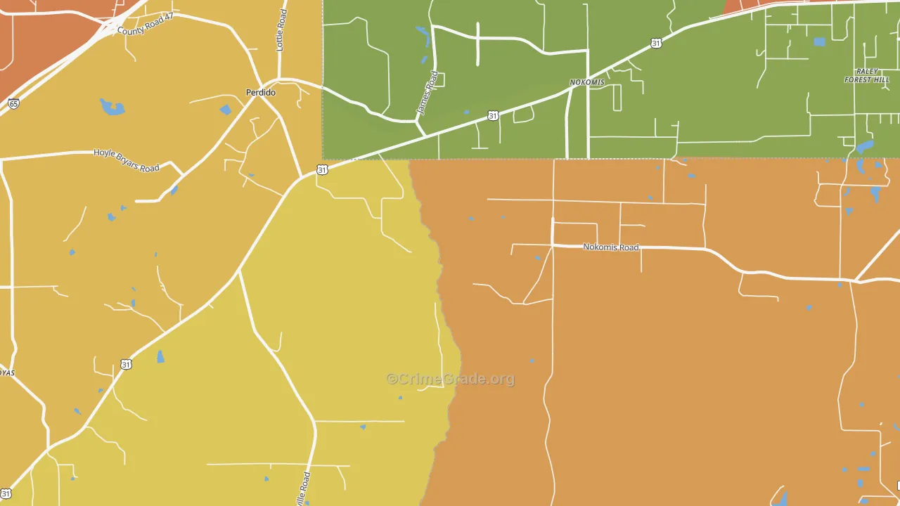 Nokomis, AL Map of Drug-Related Crime Rates