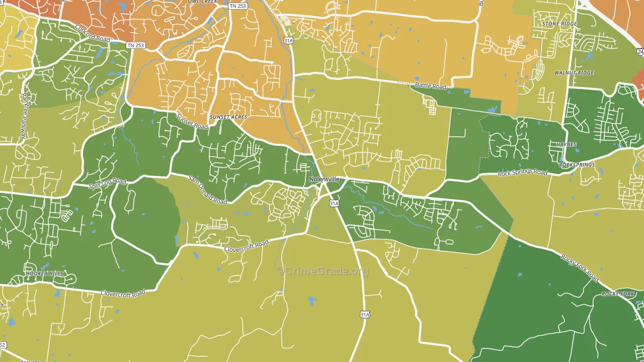 Nolensville, TN Map of Drug-Related Crime Rates