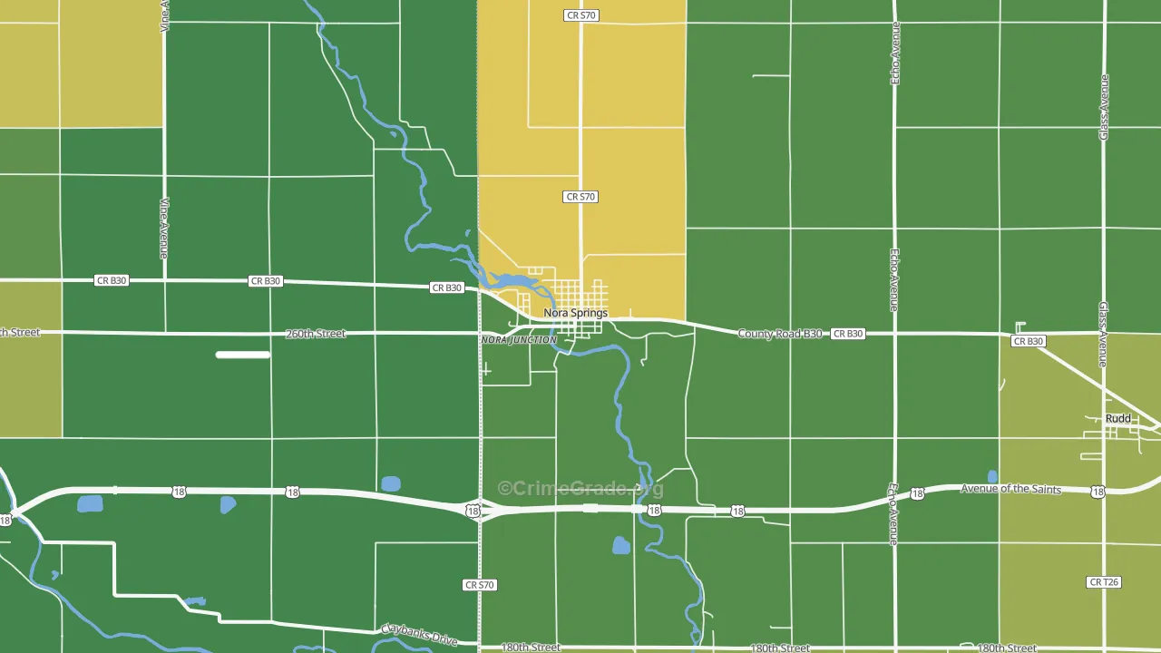 Nora Springs, IA Map of Drug-Related Crime Rates