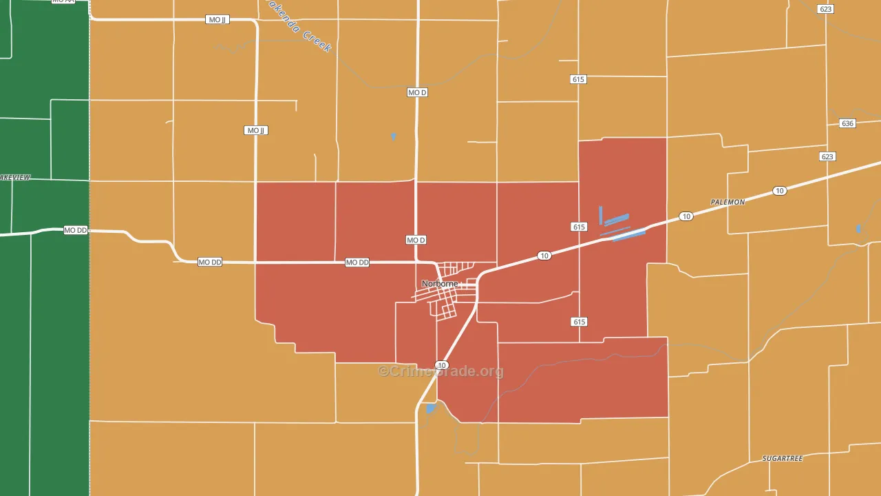 Norborne, MO Map of Drug-Related Crime Rates