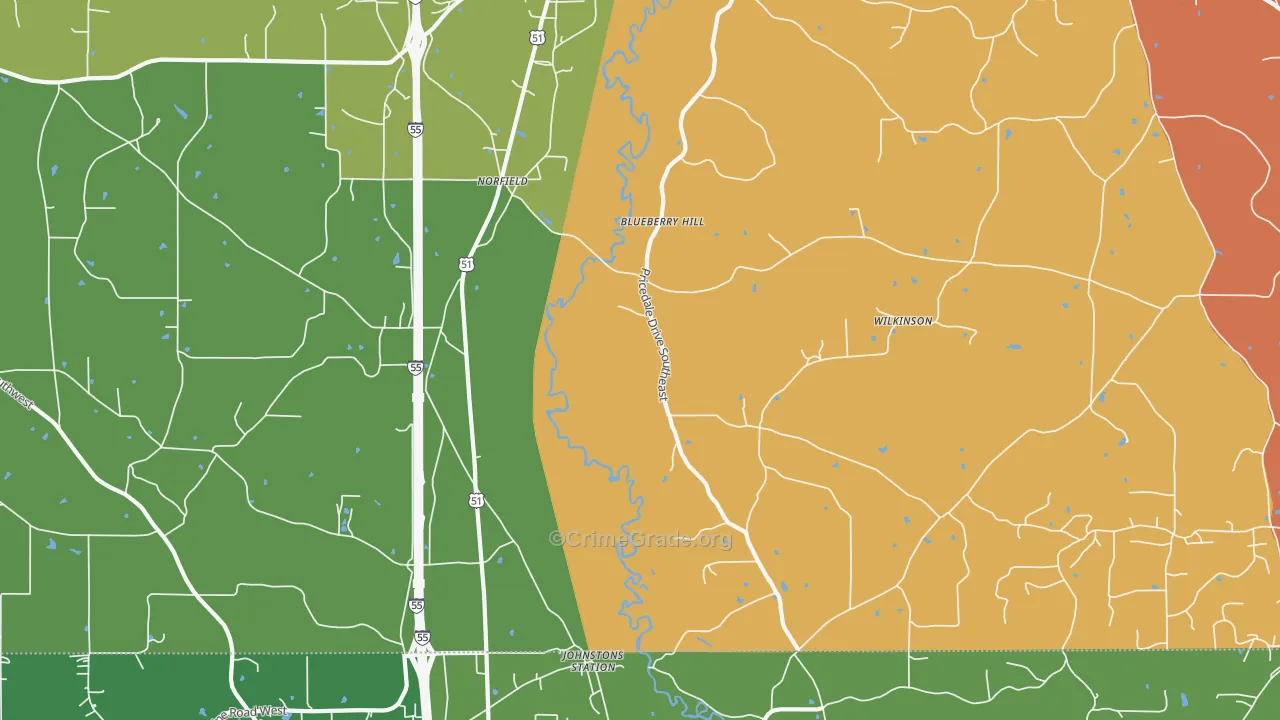 Norfield, MS Map of Drug-Related Crime Rates