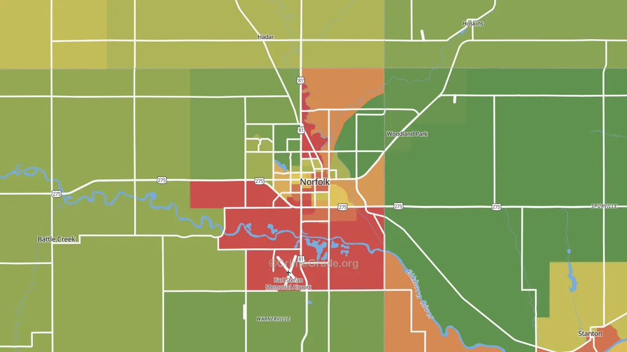 Norfolk, NE Map of Drug-Related Crime Rates