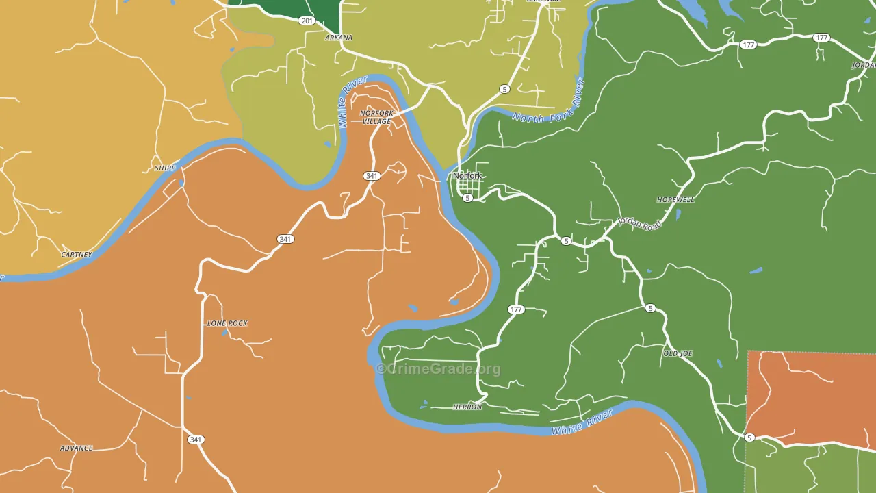 Norfork, AR Map of Drug-Related Crime Rates