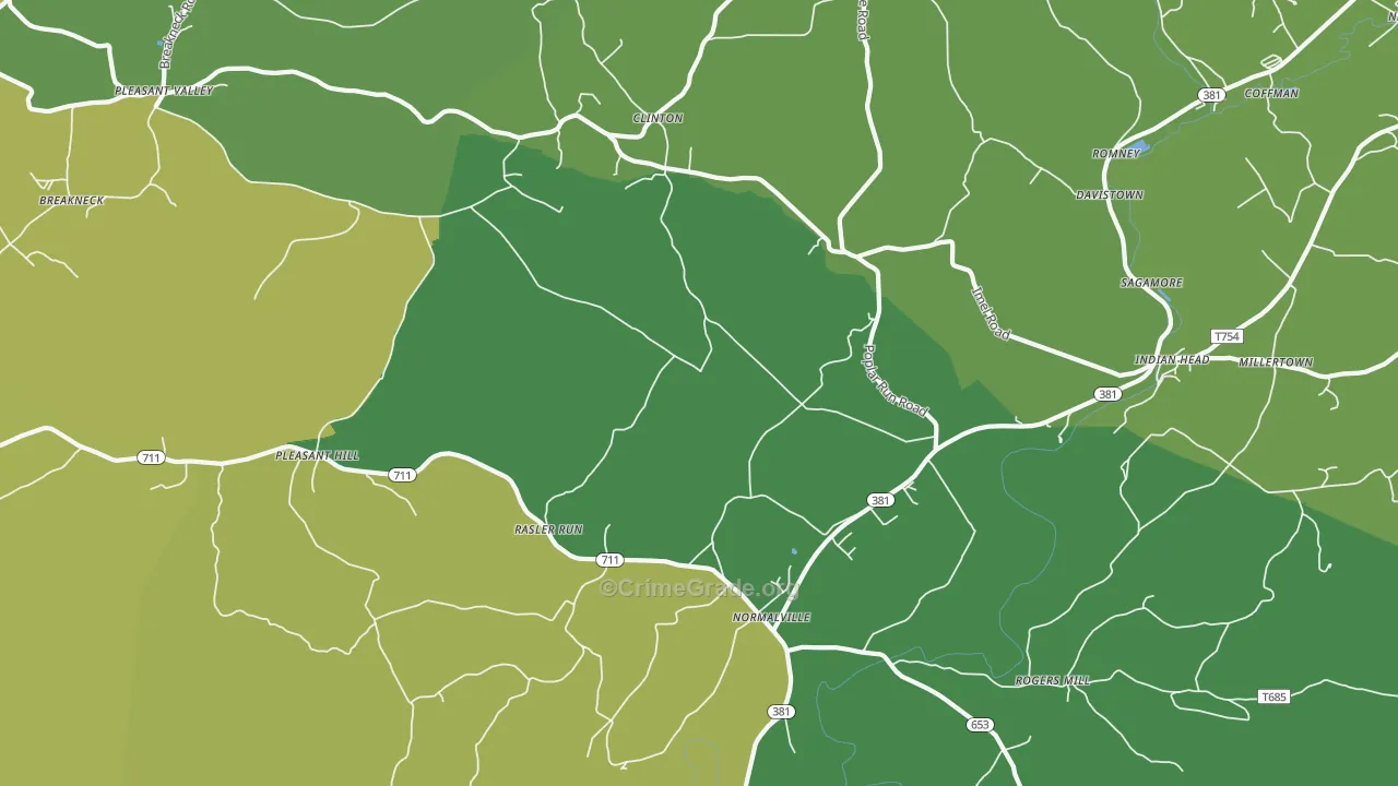Normalville, PA Map of Drug-Related Crime Rates