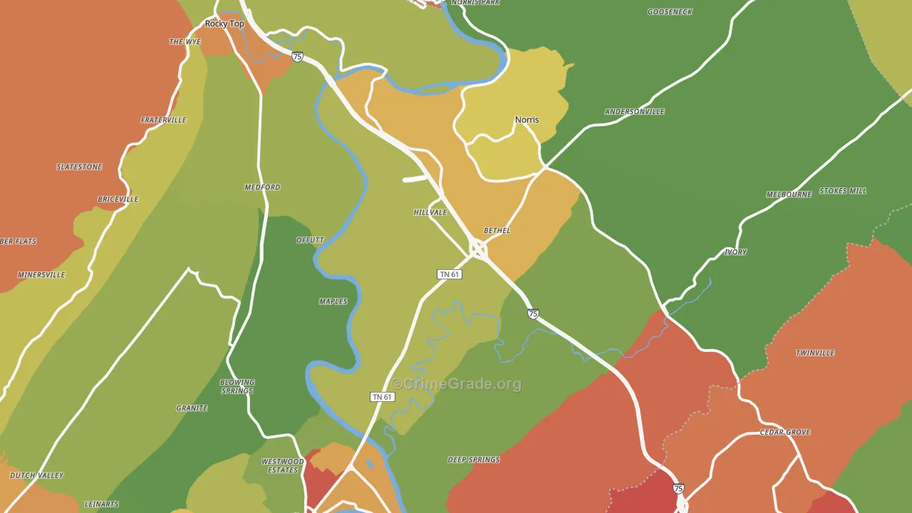 Norris, TN Map of Drug-Related Crime Rates