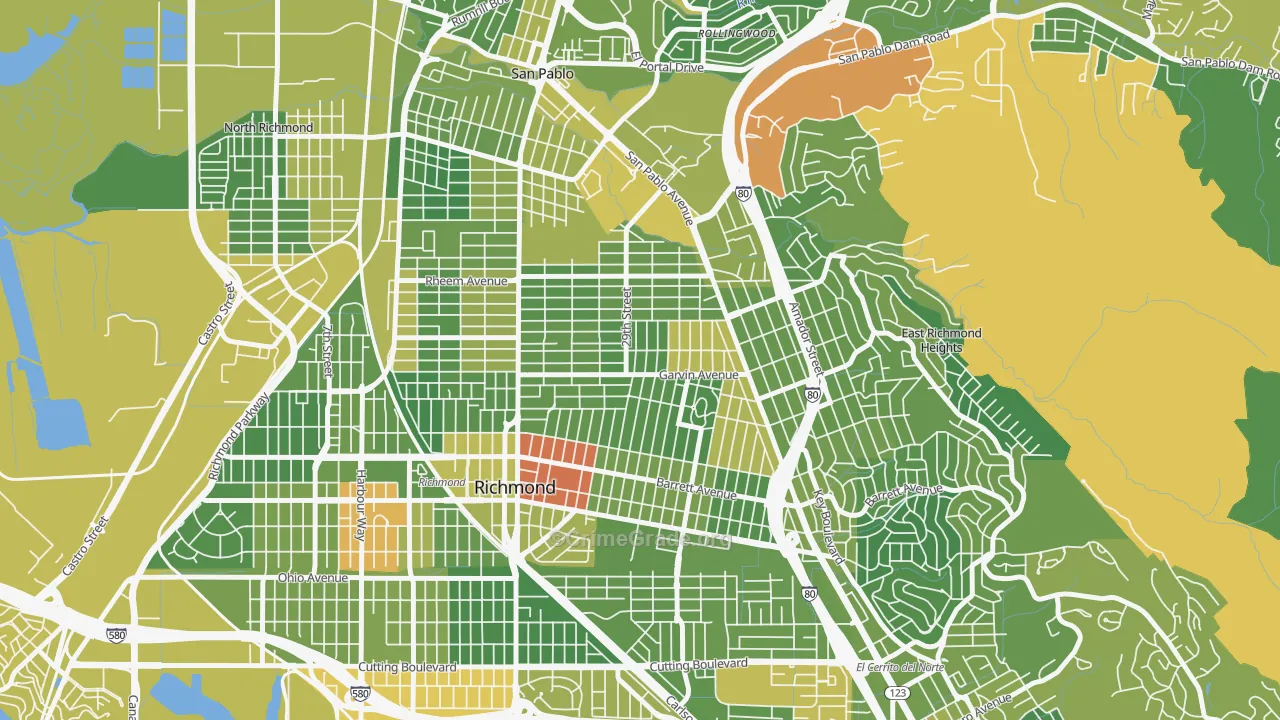 North and East, Richmond, CA Map of Drug-Related Crime Rates