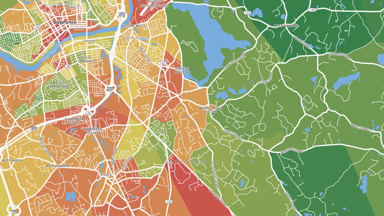 North Andover, MA Map of Drug-Related Crime Rates