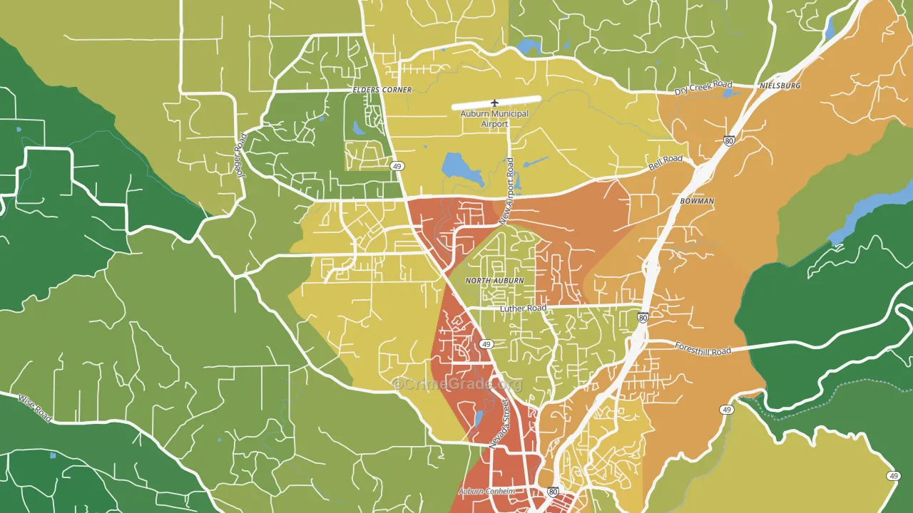 North Auburn, CA Map of Drug-Related Crime Rates