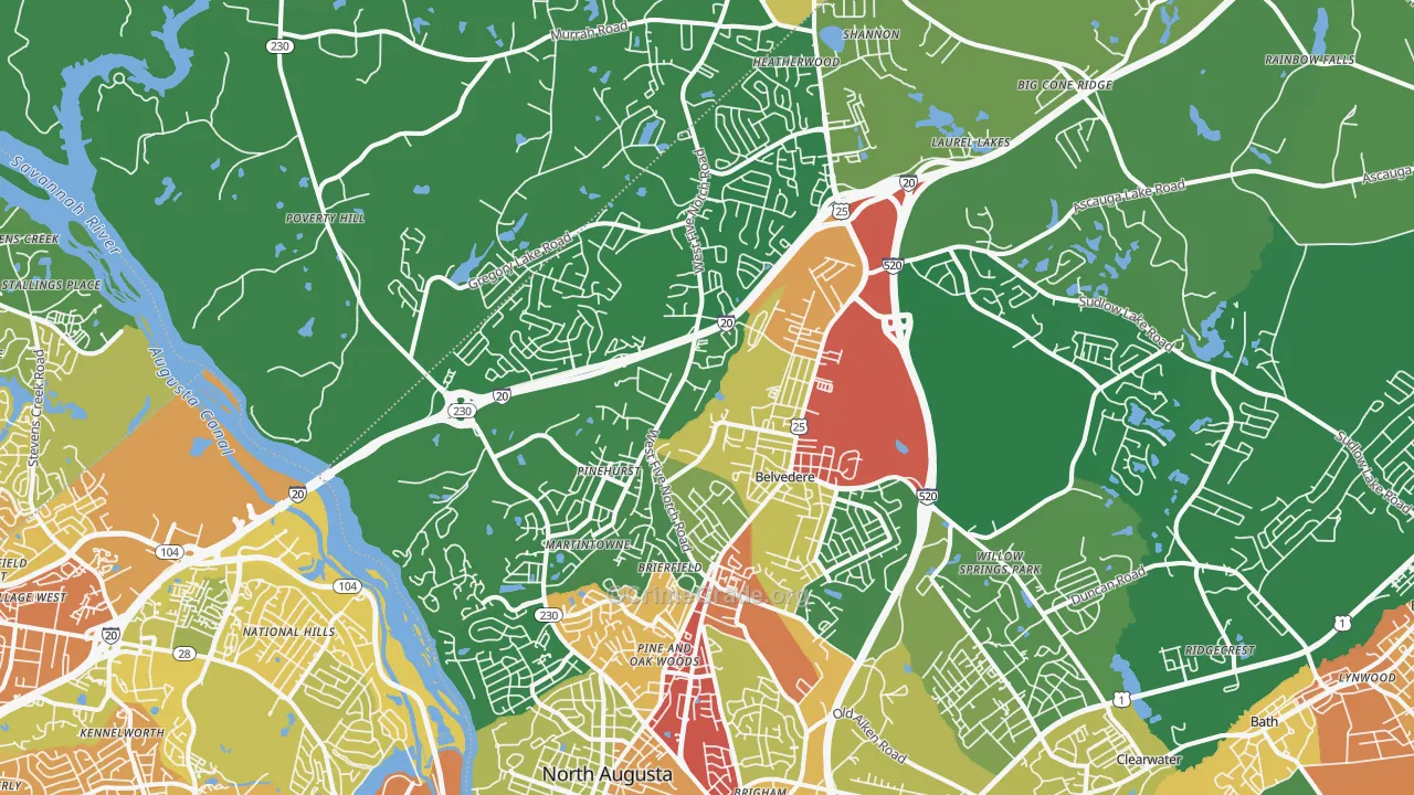 North Augusta, SC Map of Drug-Related Crime Rates