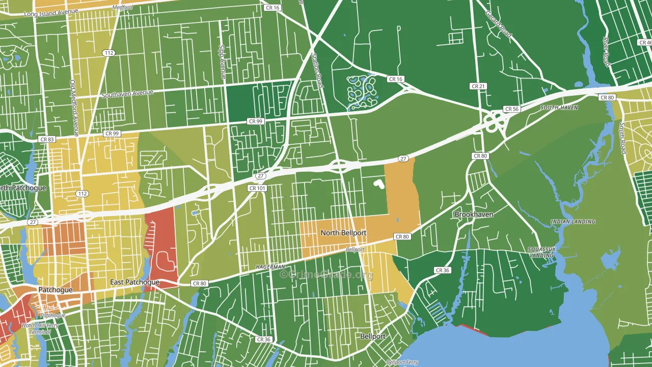 North Bellport, NY Map of Drug-Related Crime Rates