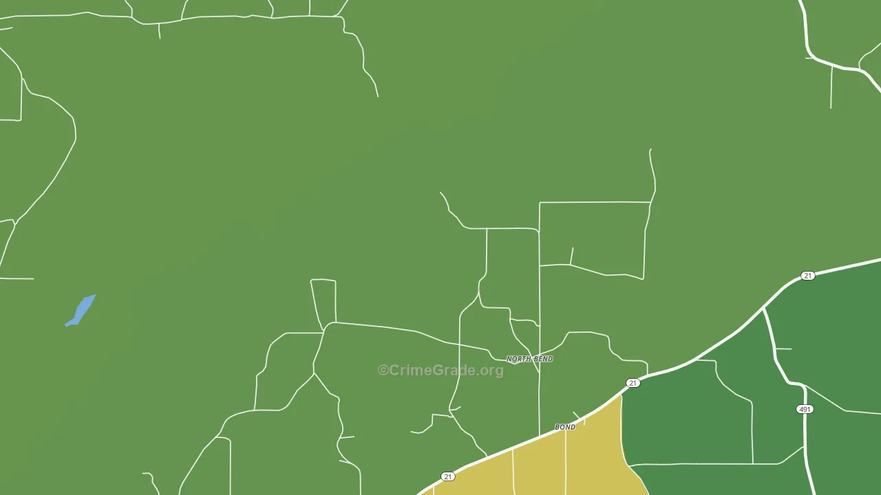 North Bend, MS Map of Drug-Related Crime Rates