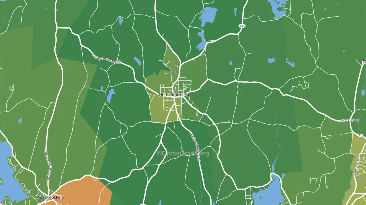 North Brookfield, MA Map of Drug-Related Crime Rates