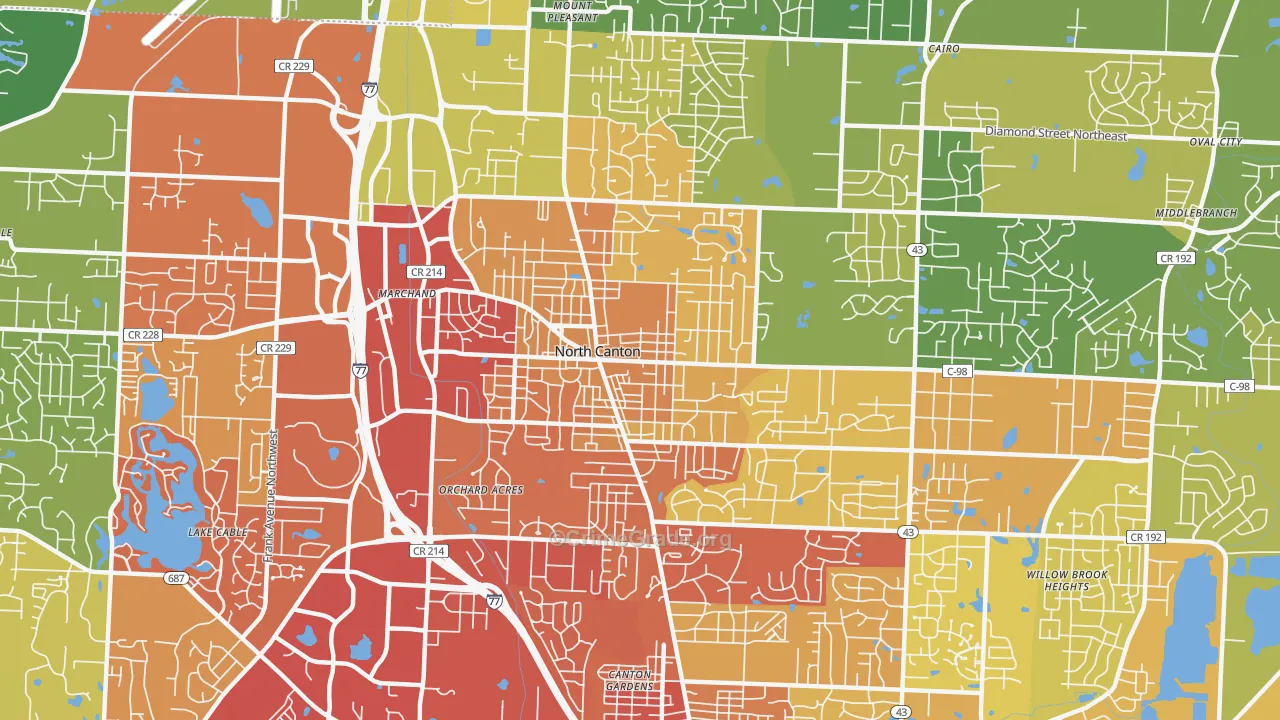 North Canton, OH Map of Drug-Related Crime Rates