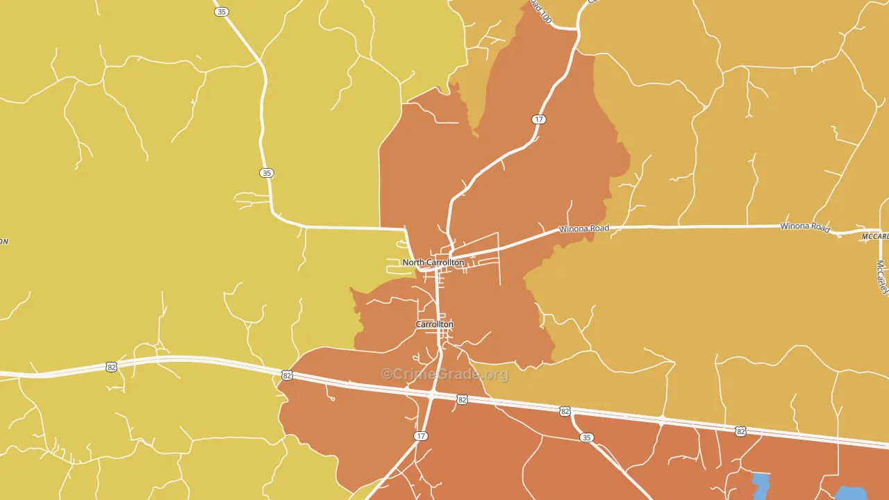 North Carrollton, MS Map of Drug-Related Crime Rates