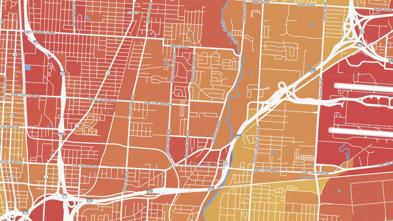 North Central, Columbus, OH Map of Drug-Related Crime Rates