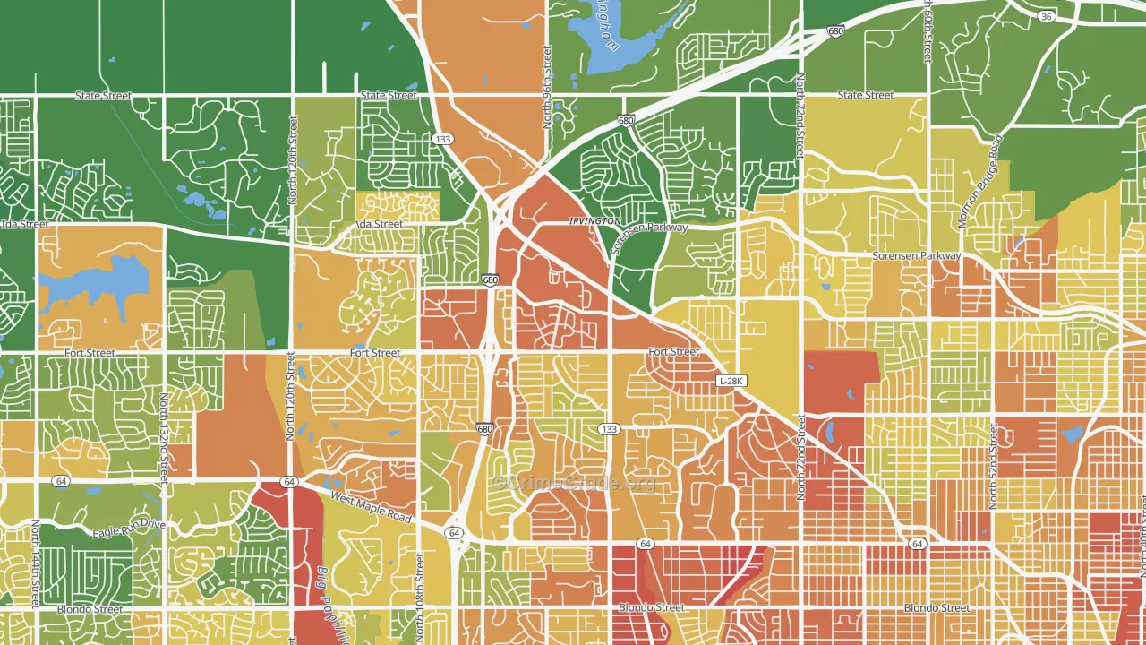 North Central Omaha, Omaha, NE Map of Drug-Related Crime Rates