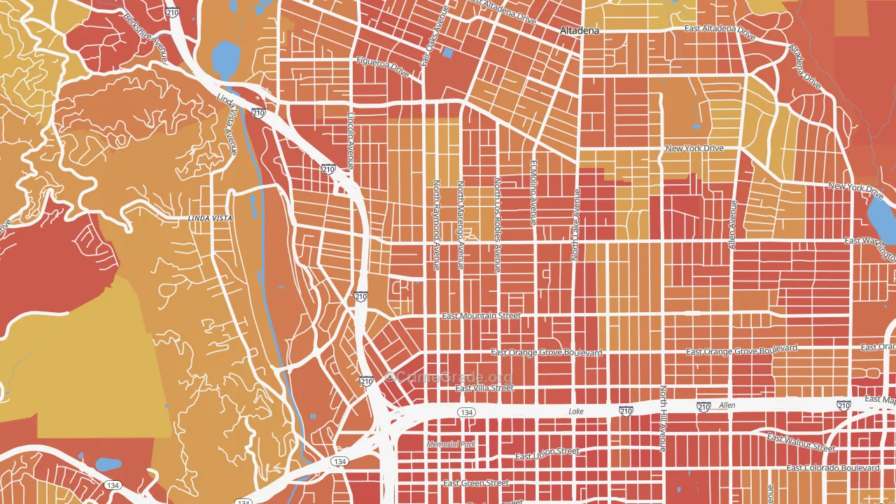 North Central, Pasadena, CA Map of Drug-Related Crime Rates
