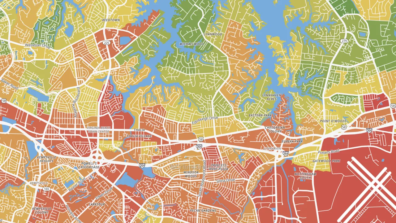 North Central, Virginia Beach, VA Map of Drug-Related Crime Rates