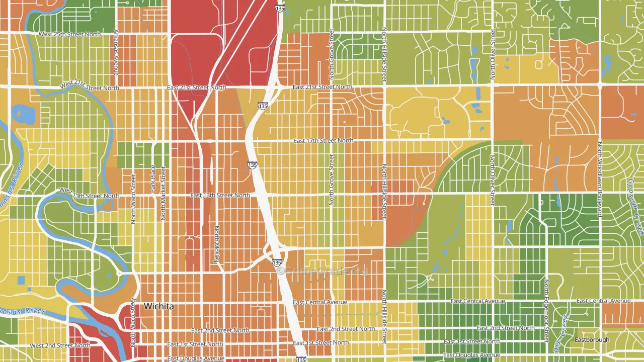North Central, Wichita, KS Map of Drug-Related Crime Rates