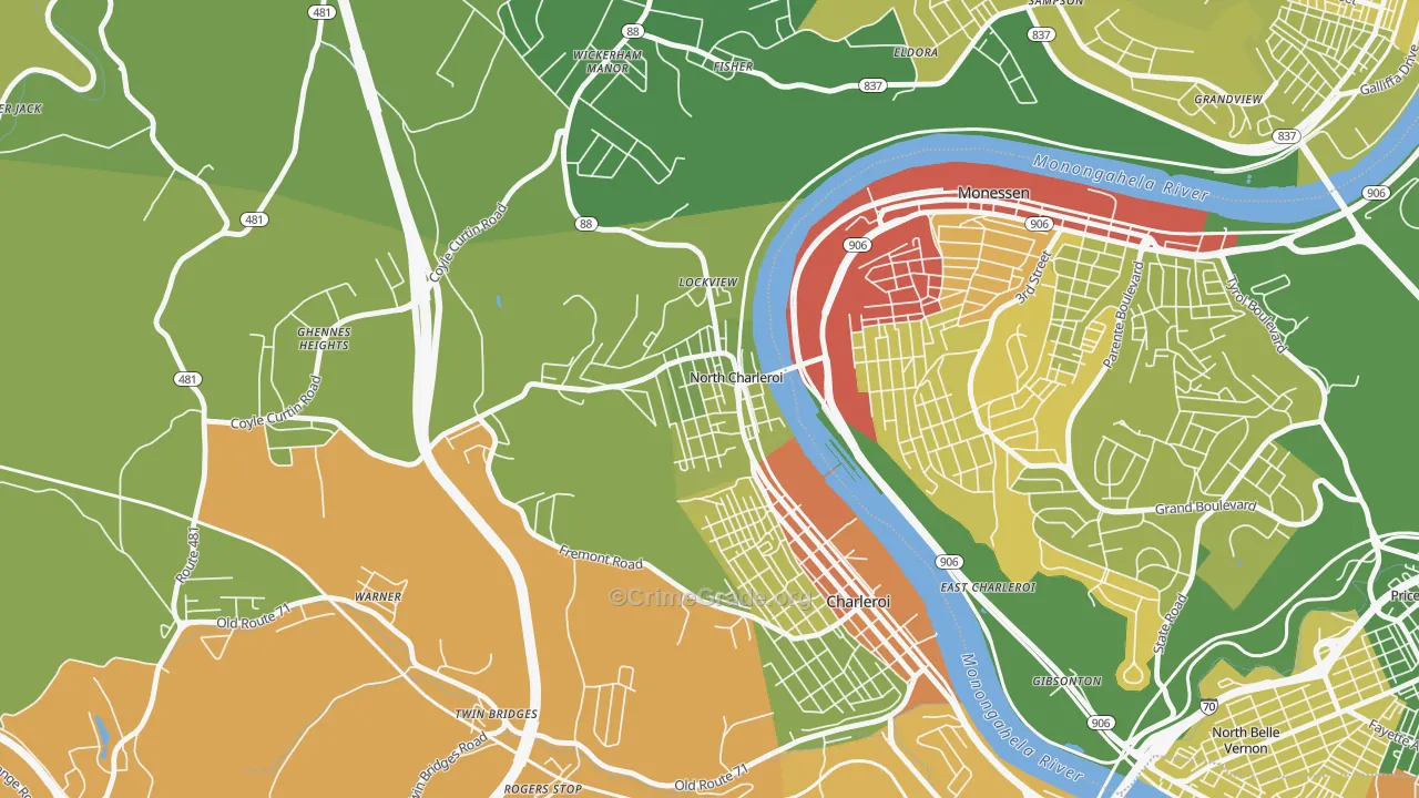 North Charleroi, PA Map of Drug-Related Crime Rates