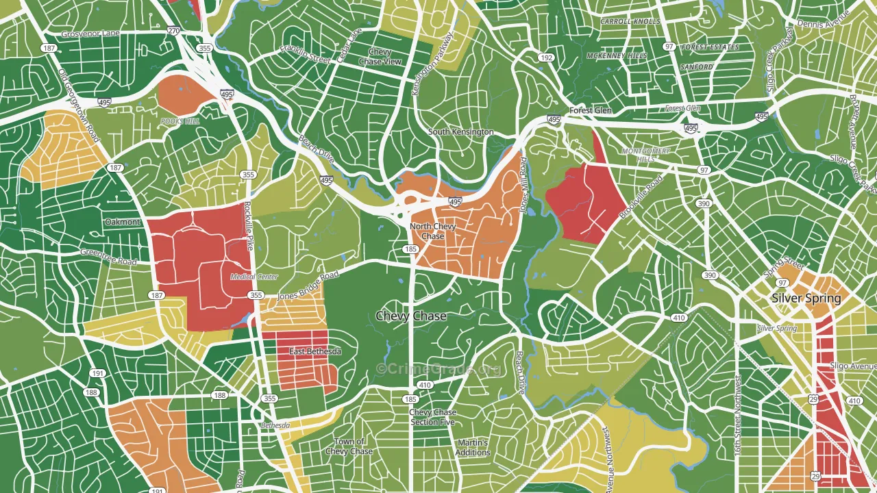 North Chevy Chase, MD Map of Drug-Related Crime Rates