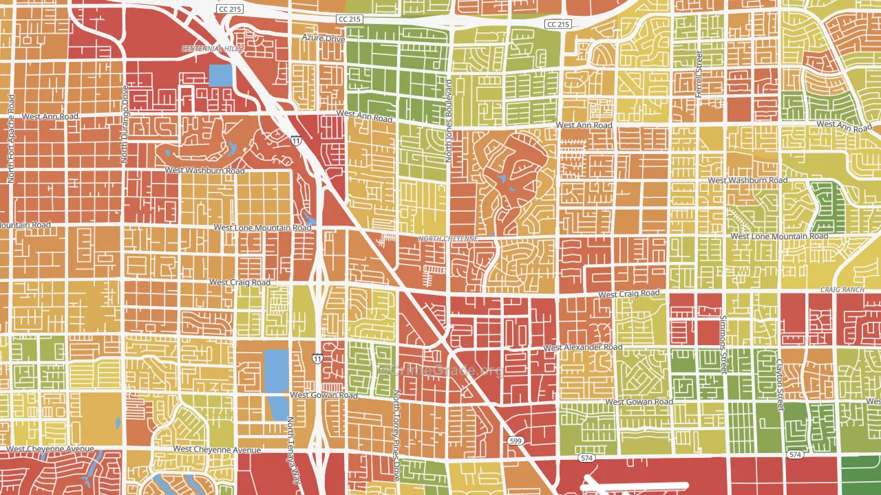 North Cheyenne, Las Vegas, NV Map of Drug-Related Crime Rates