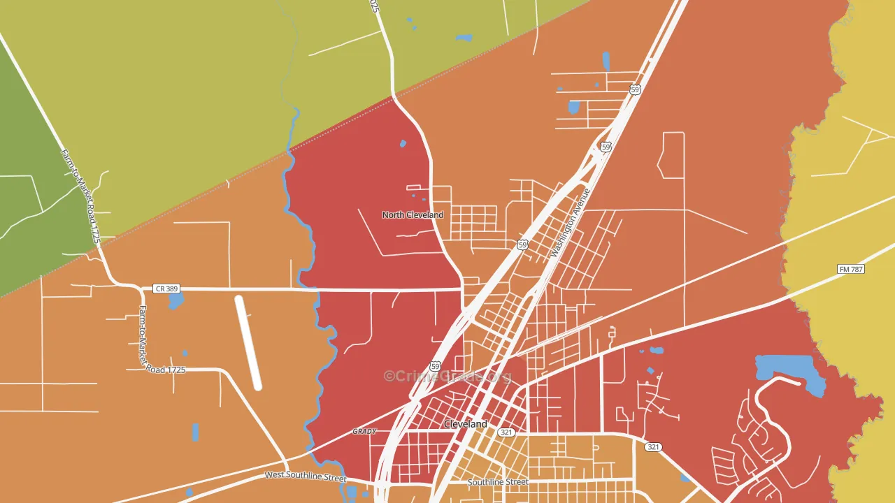 North Cleveland, TX Map of Drug-Related Crime Rates