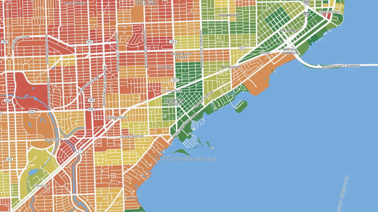 North Coconut Grove, Miami, FL Map of Drug-Related Crime Rates