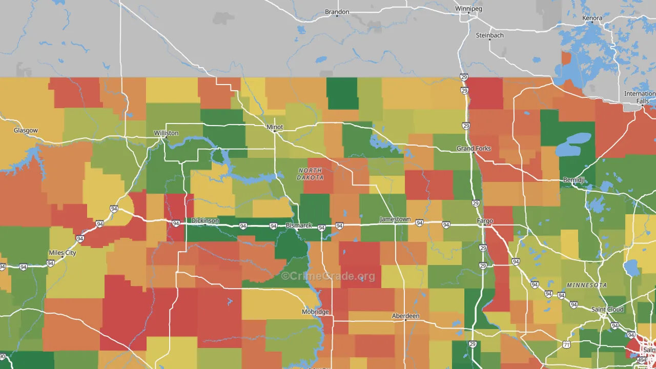North Dakota Map of Drug-Related Crime Rates