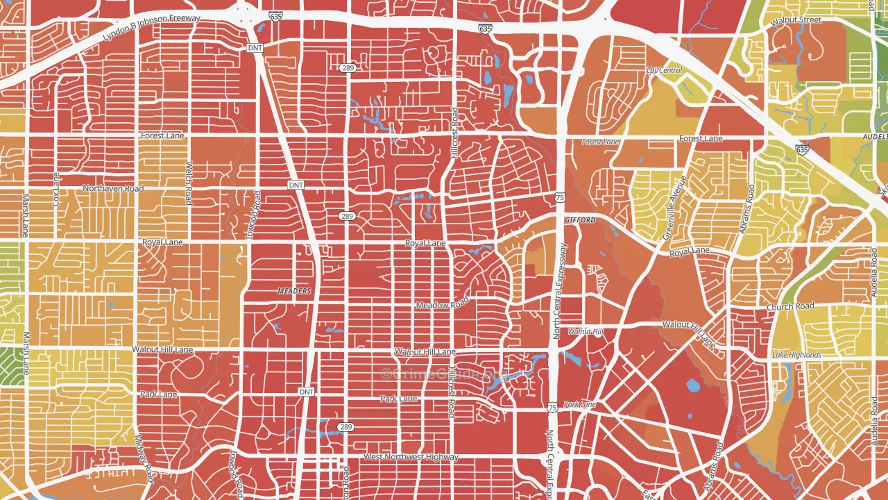 North Dallas, Dallas, TX Map of Drug-Related Crime Rates