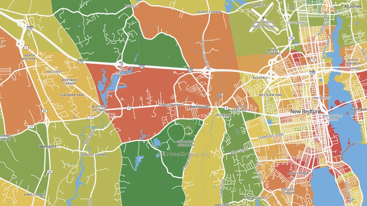 North Dartmouth, MA Map of Drug-Related Crime Rates