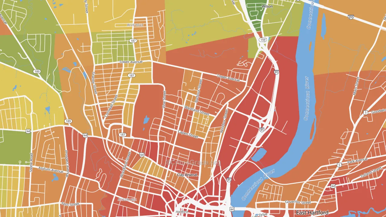 North East, Hartford, CT Map of Drug-Related Crime Rates