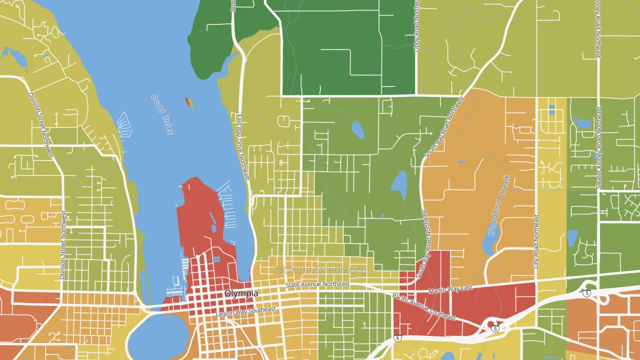 North East, Olympia, WA Map of Drug-Related Crime Rates