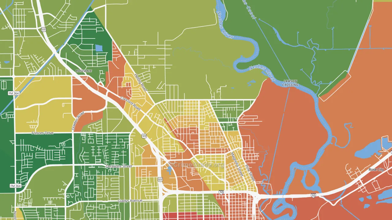 North End, Beaumont, TX Map of Drug-Related Crime Rates