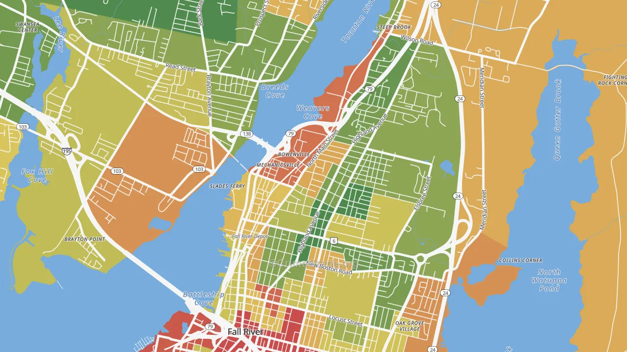 North End, Fall River, MA Map of Drug-Related Crime Rates