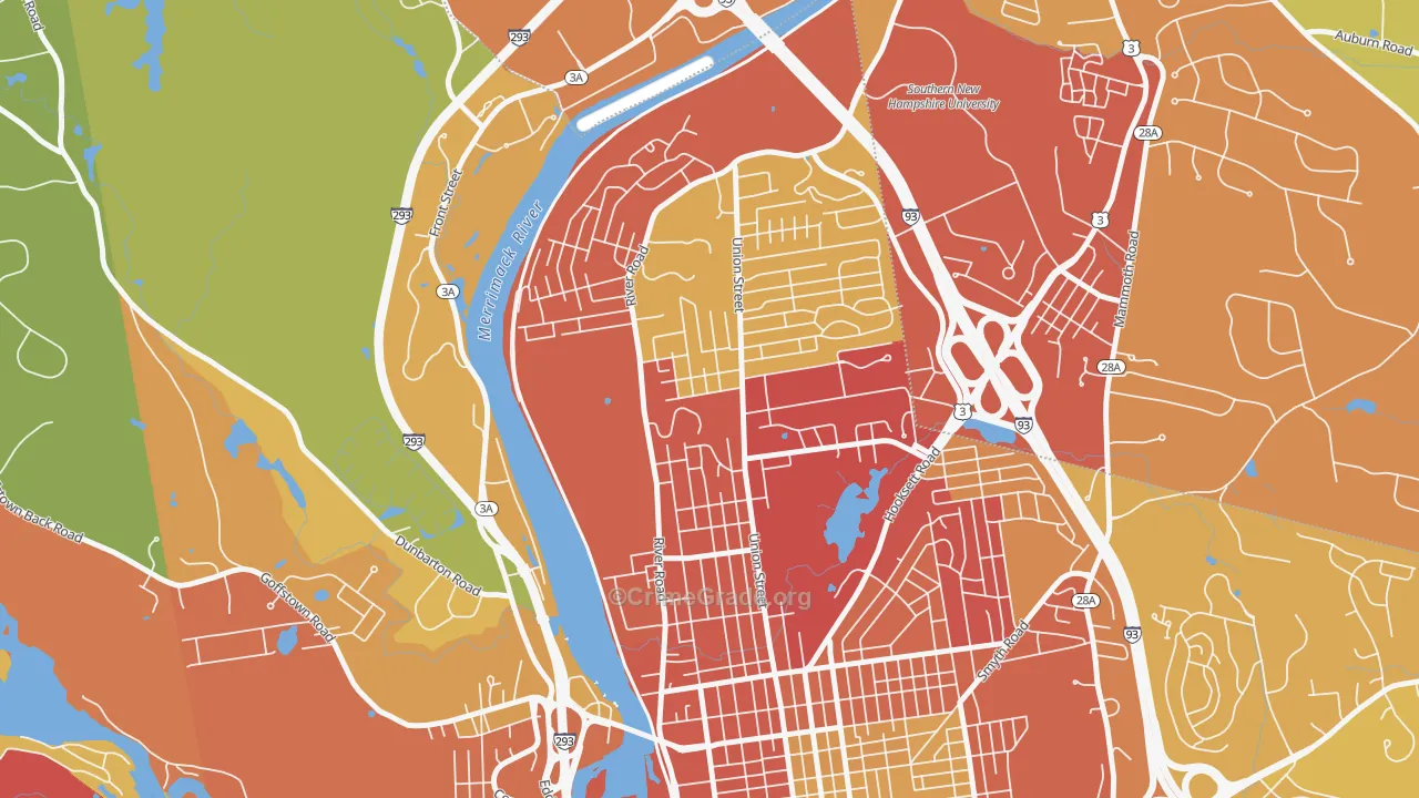 North End Manchester, Manchester, NH Map of Drug-Related Crime Rates