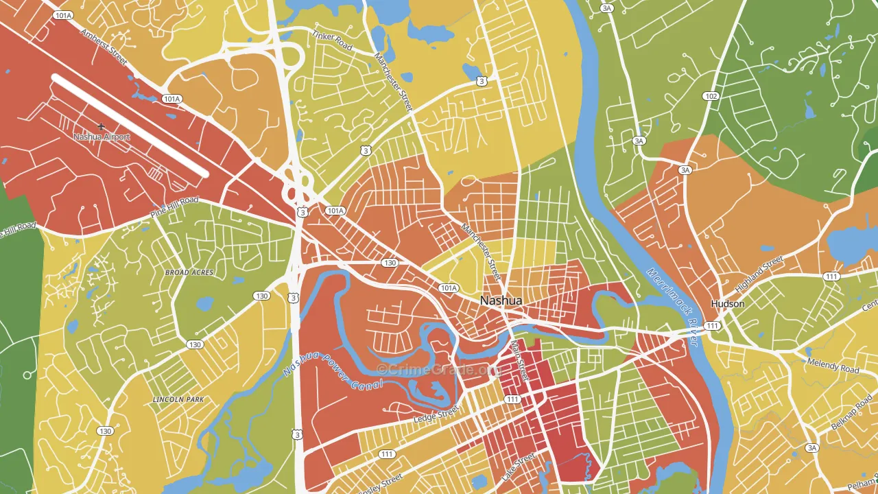 North End, Nashua, NH Map of Drug-Related Crime Rates