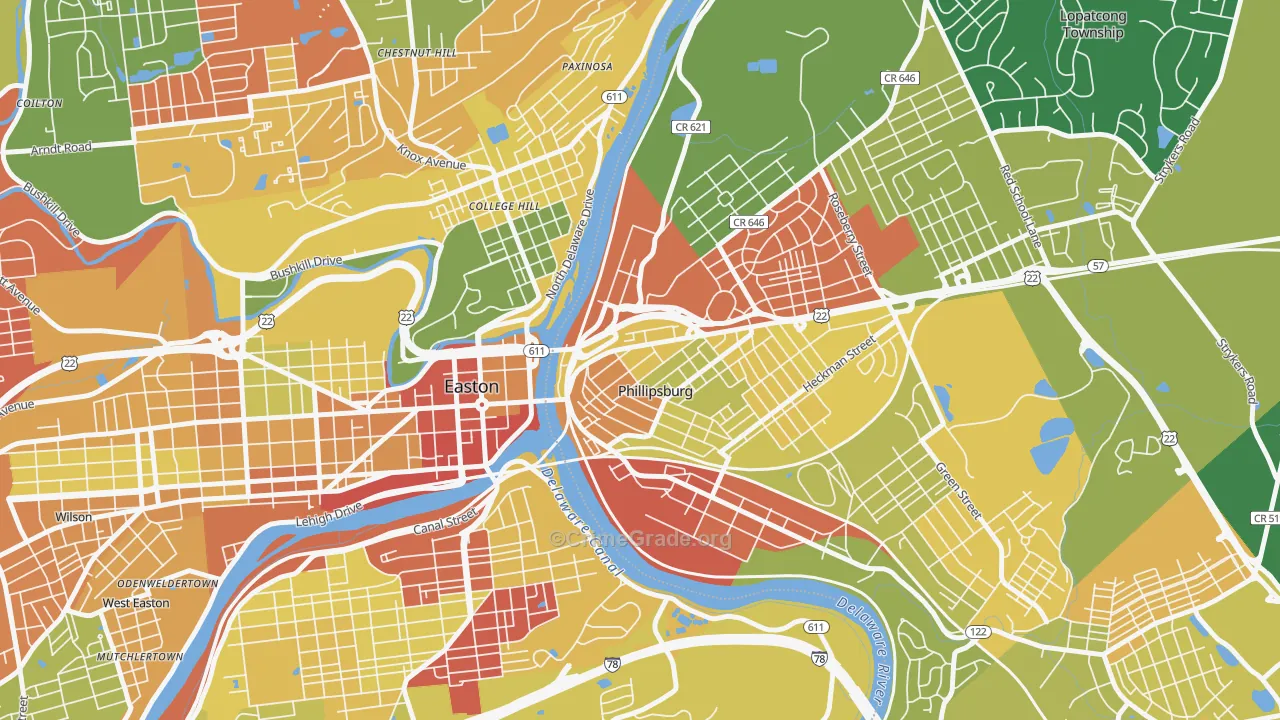 North End, Phillipsburg, NJ Map of Drug-Related Crime Rates