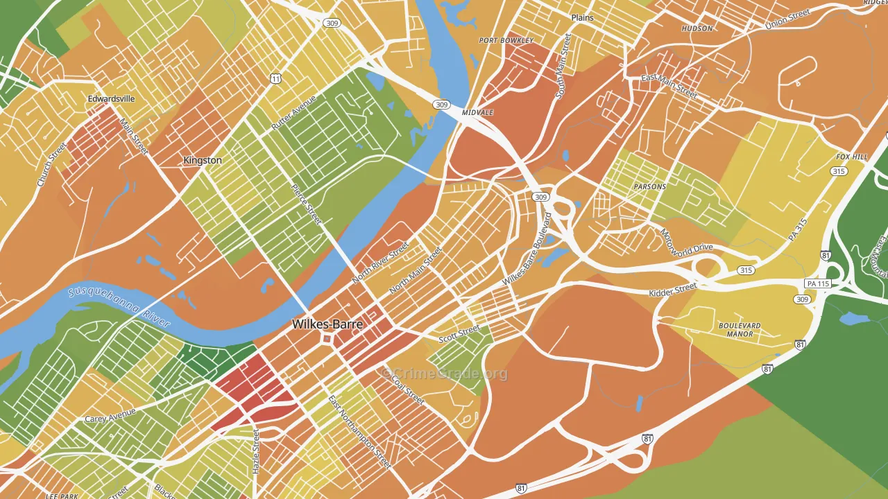 North End, Wilkes-Barre, PA Map of Drug-Related Crime Rates