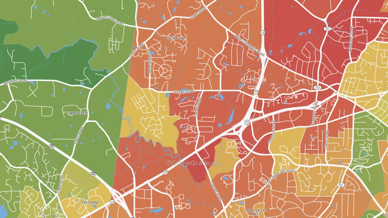 North Garrett Road, Durham, NC Map of Drug-Related Crime Rates