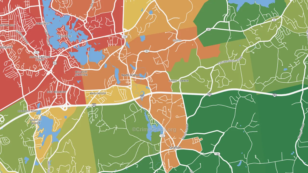 North Grafton, MA Map of Drug-Related Crime Rates